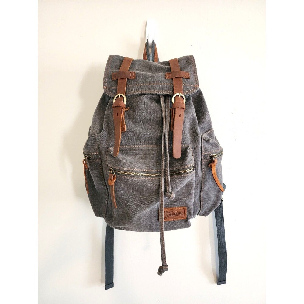 Vintage Style Gearonic Canvas Backpack w/ Genuine Leather Straps